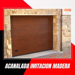 Ribbed sectional garage door imitation wood