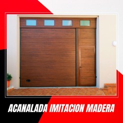 Ribbed sectional garage door imitation wood